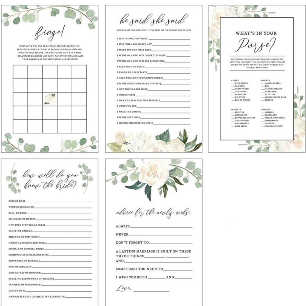 Floral Wedding Game Cards Set